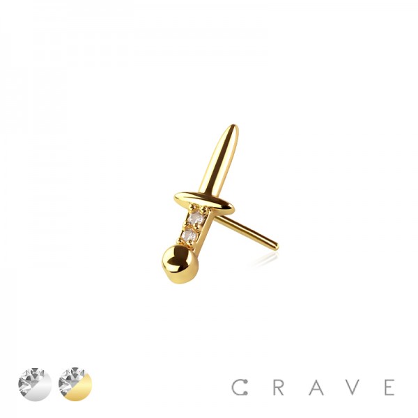 316L SURGICAL STEEL THREADLESS PUSH IN MULTI CZ DAGGER TOP PART